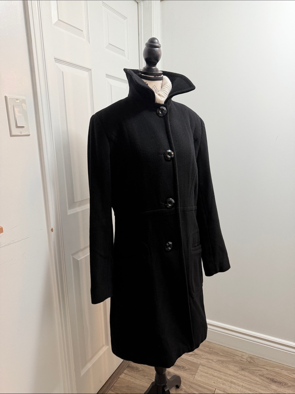 Esprit Black Wool Blend Mid-Length Pea Coat